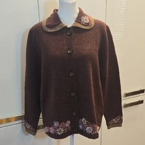 VTG Woolrich Embroidered Floral Wool Cardigan Jacket Sweater Medium